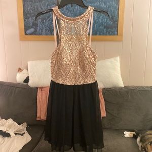 Pink sequined high neck dress